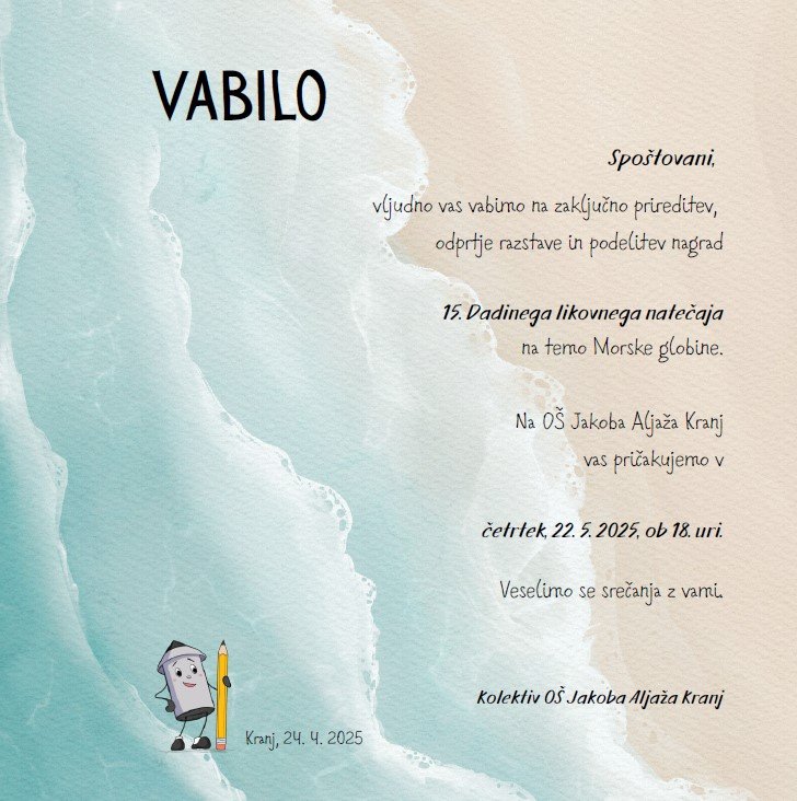 Vabilo na prireditev Dadin likovni natečaj