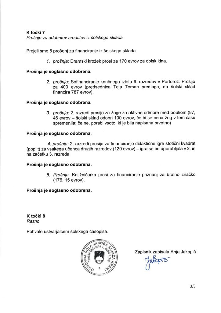 Zapisnik 4.seje UOŠS