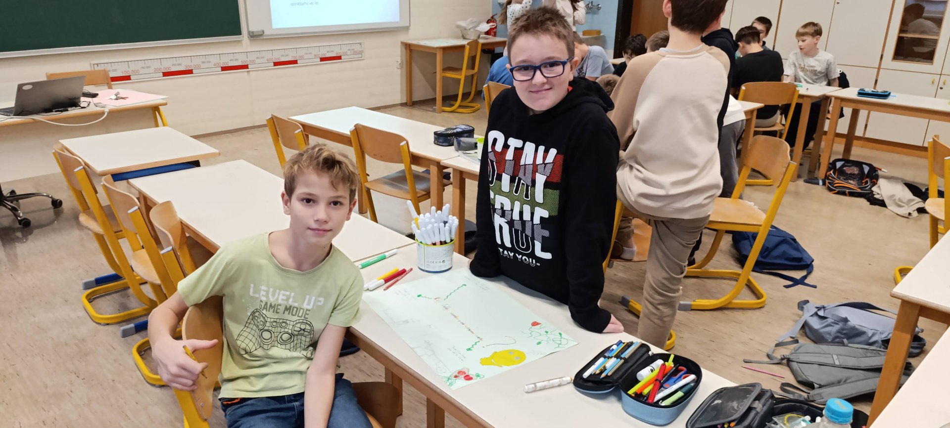 Učenci delajo na skupinskem projektu.